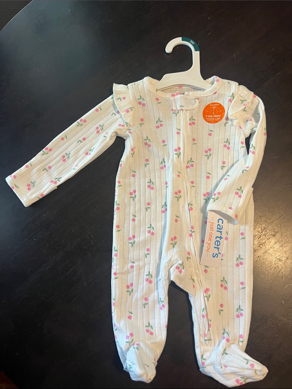 Carter's White Ribbed One-Piece with Pink Floral Print
